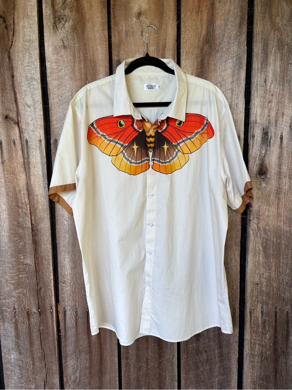 Envygreen Manor Moth Shirt Large Cream Button Up Cottagecore Goblincore Graphic